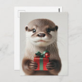 プレゼント付き愛らしいクリスマスオッター ポストカード (正面/裏面)