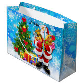 プレゼント付き若い子サンタのためのクリスマス ラージペーパーバッグ (裏面アングル)