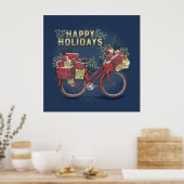 プレゼント付き赤クリスマスサイクリング ポスター (キッチン)