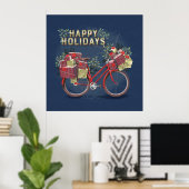 プレゼント付き赤クリスマスサイクリング ポスター (ホームオフィス)
