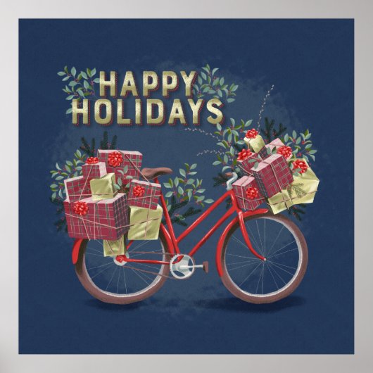 プレゼント付き赤クリスマスサイクリング ポスター (正面)