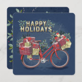 プレゼント付き赤クリスマスサイクリング 招待状 (正面/裏面)