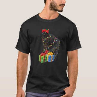 プレゼント付き黒猫のクリスマスツリーライト Tシャツ