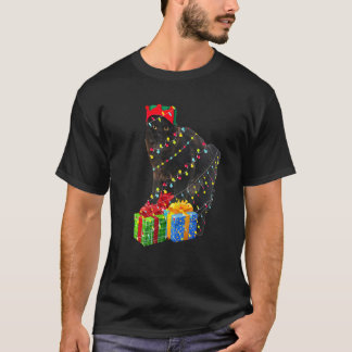 プレゼント付き黒猫のクリスマスツリーライト Tシャツ