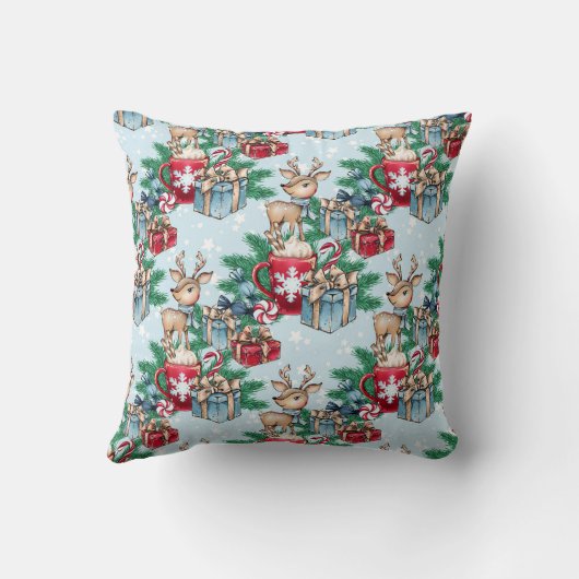 プレゼント包まれたウィンタークリスマステーマ鹿 クッション (裏面)