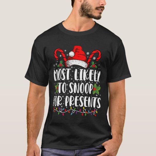 プレゼント探しをする可能性大 ファミリー クリスマス Tシャツ (正面)