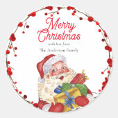 プレゼント水彩付きサンタパーソナライズされた ラウンドシール (正面)