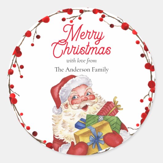 プレゼント水彩付きサンタパーソナライズされた ラウンドシール (正面)