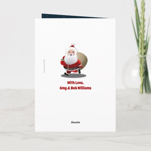 プレゼント漫画でいっぱいのサックを持つサンタクロース シーズンカード (裏面)