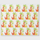 プレゼント用の赤い黄色の恐竜の包装紙 ラッピングペーパー (フラット)