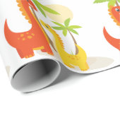 プレゼント用の赤い黄色の恐竜の包装紙 ラッピングペーパー (ロールコーナー)