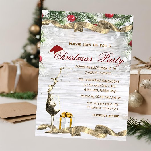 プレゼント+モミの木 会社のクリスマス ワイングラス 招待状