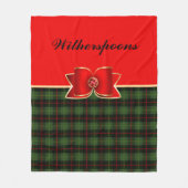 プレッエレガントドと弓と名前クリスマス フリースブランケット (正面)