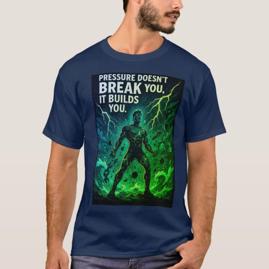 プレッシャーはあなたを鍛える: モチベーションの超人ポスター Tシャツ (正面)
