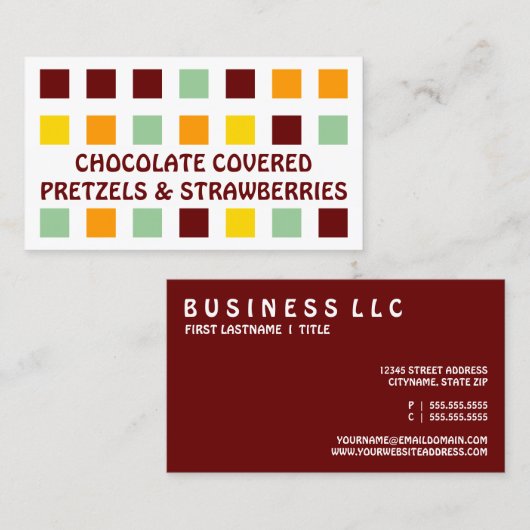 プレッツェルおよびいちご(モダンな正方形) 名刺 (正面/裏面)