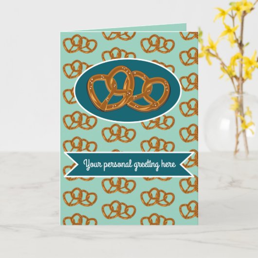 プレッツェルパーティー：結び目ティール（緑がかった色）とアクアカスタム カード (黄色い花)