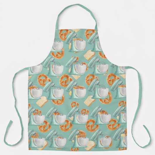 プレッツェル、パン、ミキサー緑がかった青 エプロン (正面)