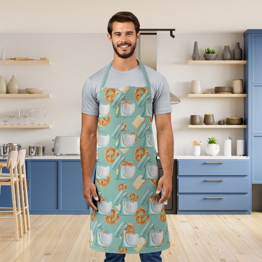 プレッツェル、パン、ミキサー緑がかった青 エプロン
