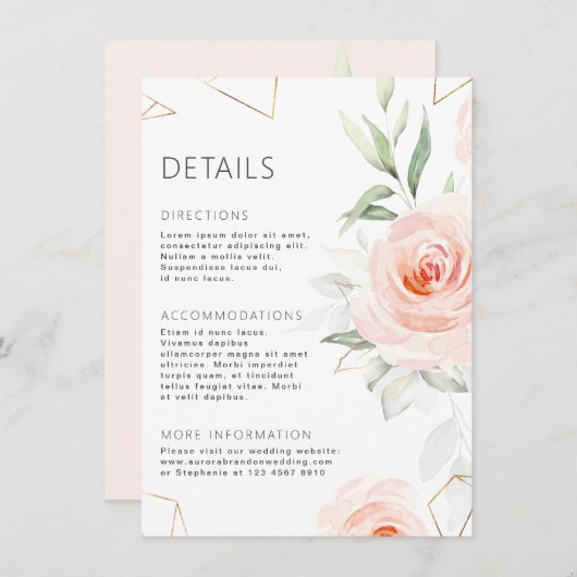 プレッティピンクの色合い ブラッシュ ジオメトリック ウェディング ディテール エンクロージャーカード (正面/裏面)