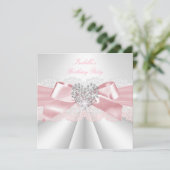 プレッティピンクホワイトダイヤモンドハートバースデーパーティ 招待状 (スタンド正面)