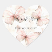 プレッティ・ピンク・バタフライ ブライダルシャワーのお礼 ハートシール (正面)