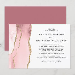 プレッティ ブラッシュ ピンク アゲート モダン ウェディング 招待状