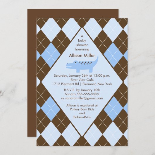 プレッピーでアーガイル柄のなわに男の子のベビーシャワーの招待状 招待状 (正面/裏面)