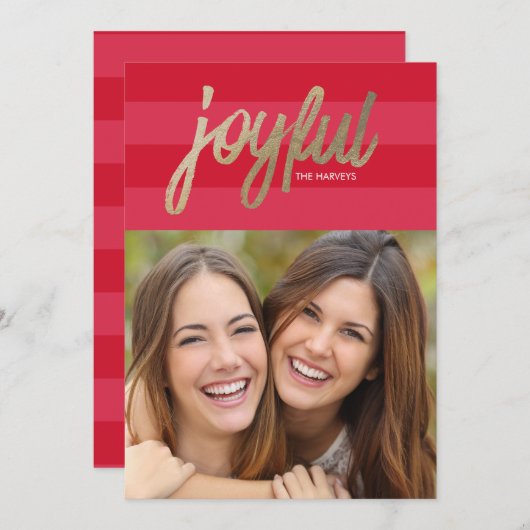 プレッピーでストライプでフェイクなホイルの嬉しい休日の写真カード シーズンカード (正面/裏面)