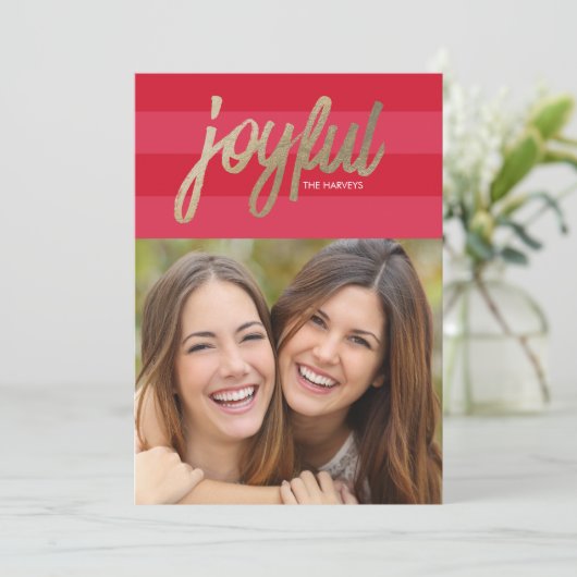 プレッピーでストライプでフェイクなホイルの嬉しい休日の写真カード シーズンカード (スタンド正面)