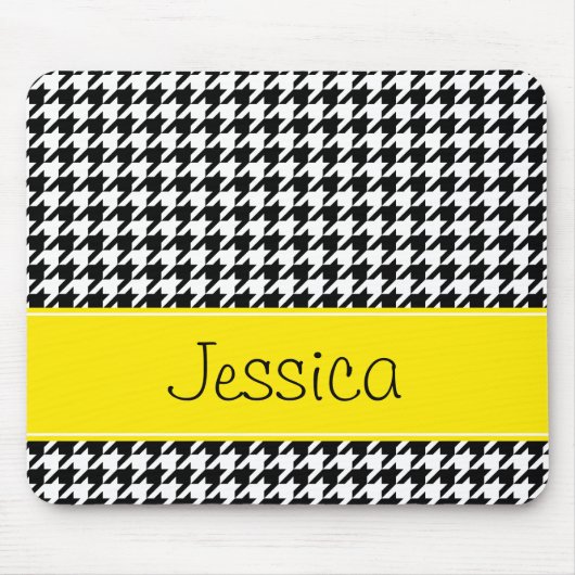 プレッピーで黄色および黒く千鳥格子のなパーソナライズ マウスパッド (正面)