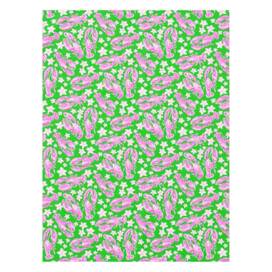 プレッピーなカニの花 ピンク 緑の模様 テーブルクロス (正面)