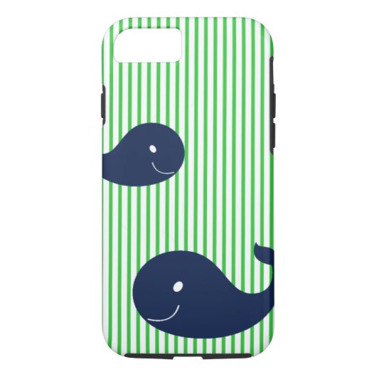 プレッピーなクジラ海軍緑のストライプのiPhone 7の場合 Case-Mate iPhoneケース (裏面)