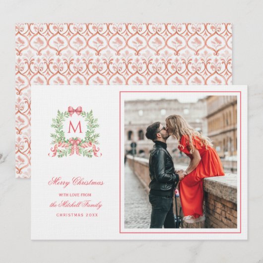 プレッピーなクリスマス レパード クレスト モノグラム 招待状 (正面/裏面)