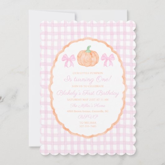 プレッピーなグランドミレニアル おうちの小さなパンプキン 招待状 (正面)