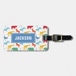 プレッピーなサファリ動物はシルエットの男の子を個人化します ラゲッジタグ