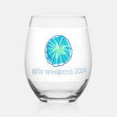 プレッピーなサンドダラー パーソナライズされた女子たちの週末 ステムなしワイングラス (裏面)
