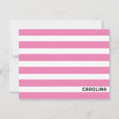 プレッピーなストライプ ピンク＆ブラック かわいい ガーリー ノートカード (正面)