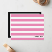 プレッピーなストライプ ピンク＆ブラック かわいい ガーリー ノートカード (正面/裏面インサイチュ)