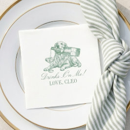 プレッピーなセージグリーンのゴールデンレトリバー結婚式 スタンダードカクテルナプキン
