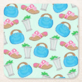 プレッピーなダービー、バミューダバッグ、サンダル、そしてミントジュレップ スクエアペーパーコースター (正面)