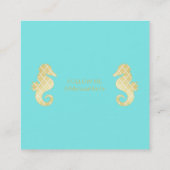 プレッピーなティール(緑がかった色)の金ゴールドのタツノオトシゴ社会的な媒体のプロフィール スクエア名刺 (裏面)