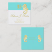 プレッピーなティール（緑がかった色）の金ゴールドのタツノオトシゴ社会的な媒体のプロフィール スクエア名刺 (正面/裏面)