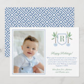 プレッピーなバナナの木のモノグラム メリークリスマス フォト シーズンカード (正面/裏面)