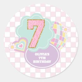 プレッピーなパステルカラーのパッチが可愛い7歳の誕生日 ラウンドシール