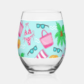 プレッピーなビーチガールの週末ビキニパームツリー ステムなしワイングラス (正面)