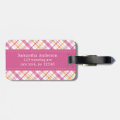 プレッピーなピンクおよびオレンジ格子縞パターン ラゲッジタグ (裏面横)