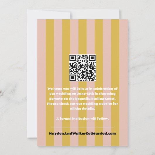 **プレッピーなピンクとイエローのイタリアンリビエラ風** セーブザデート (裏面)