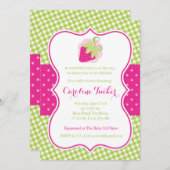 プレッピーなピンクのいちごのベビーシャワーの招待状 招待状 (正面/裏面)