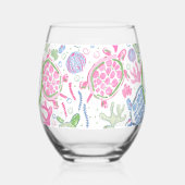 プレッピーなモノグラムピンクブルーのカメ ステムなしワイングラス (左)
