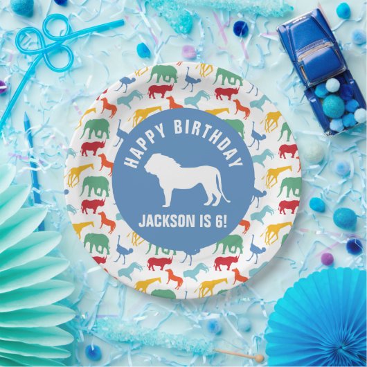 プレッピーなライオンのサファリ動物の誕生日を個人化して下さい ペーパープレート (パーティー)